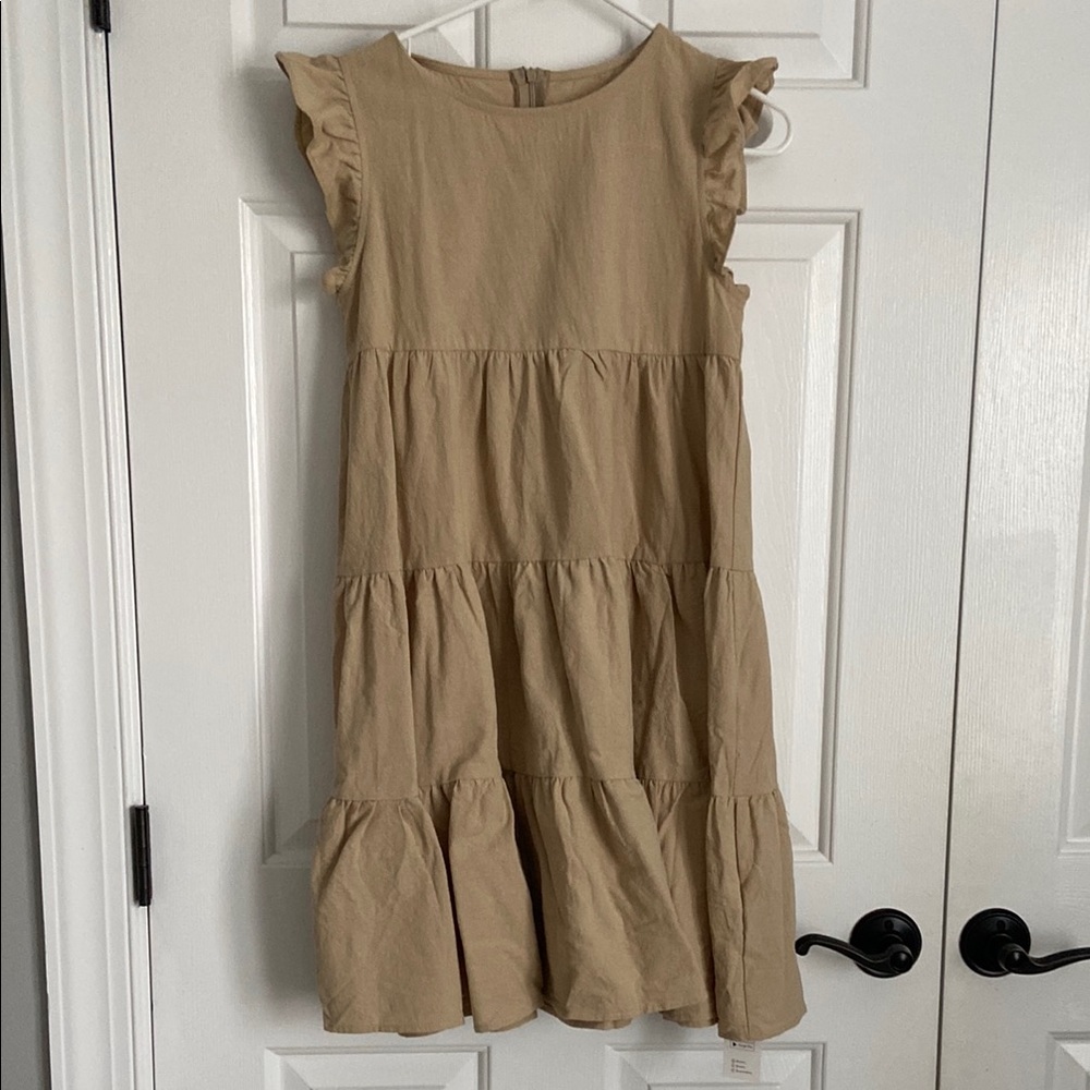 NWT Khaki Flutter Sleeve Paneled Skirt Mini Dress